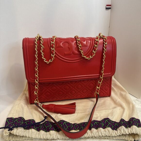 Tory Burch Fleming 43833 Convertable Shoulder Bag Brilliant Red NWT - Picture 1 of 9